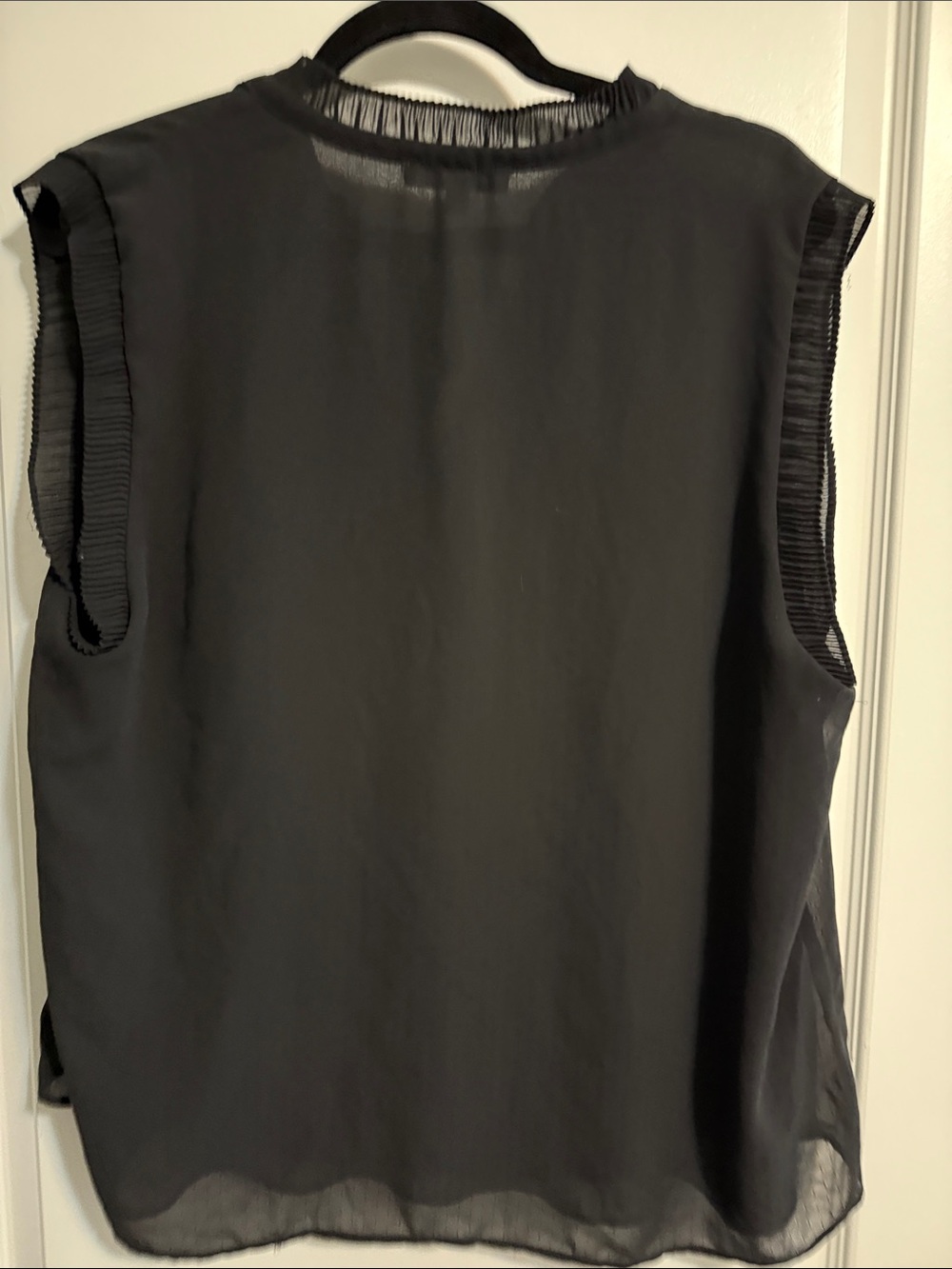 DR2 Black Sleeveless Tie-Neck Camisole with Pleated Trim - Picture 2 of 5